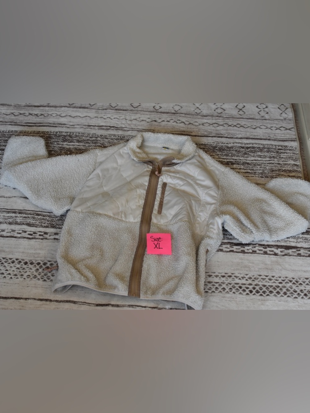 Target Light Cream Sherpa Jacket with Tan Trim - Women's XL